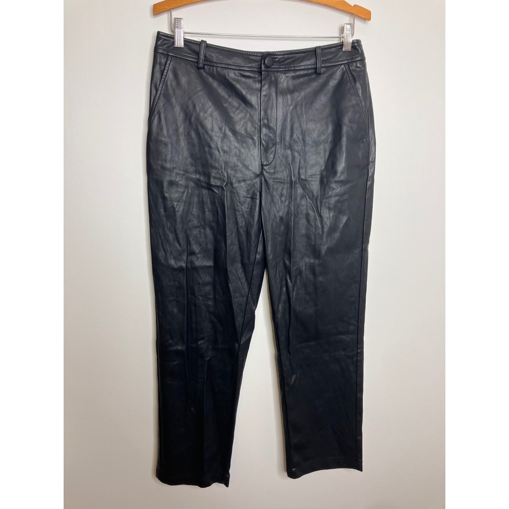 MOTF Faux Leather Pants Women Large Black Excellent Straight Leg High Rise